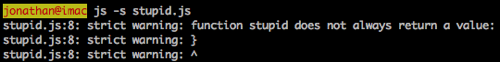 output of SpiderMonkey's strict mode