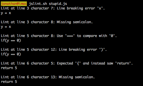 output of jslint
